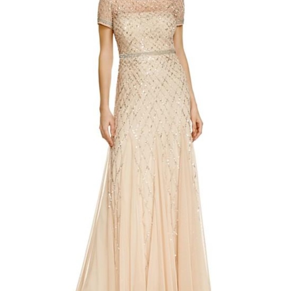 New Adrianna Papell beaded short sleeve mesh gown - Picture 8 of 15